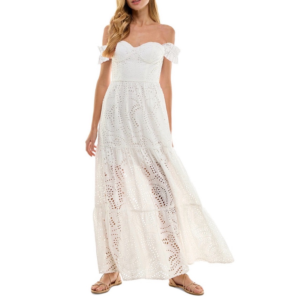 Seni & Cade White Eyelet Off Shoulder Maxi Dress NWT Size Large Bridal Shower
